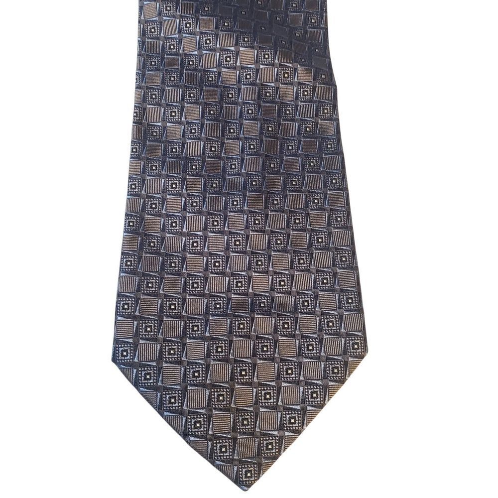 Pronto-Uomo Mens Tie Necktie Designer Luxury Blue Gray Geometric Italian‎ Silk